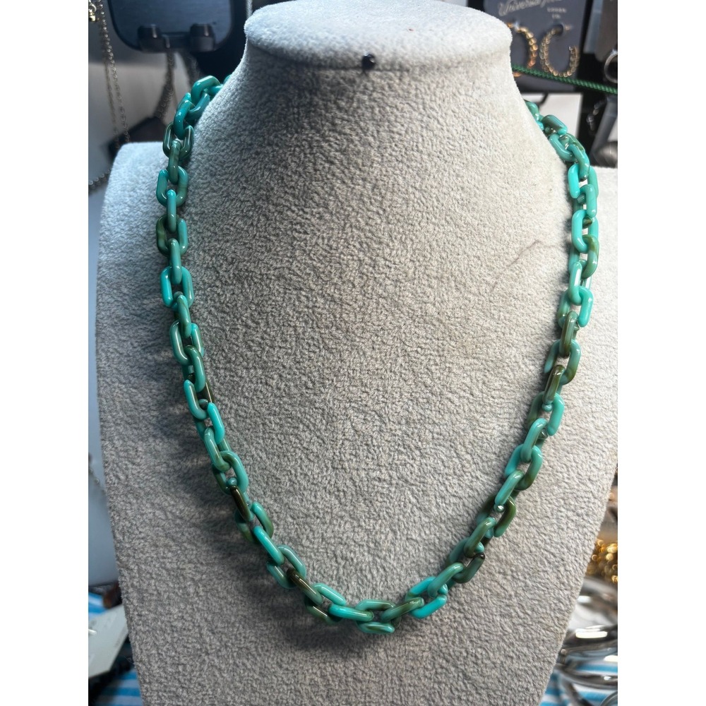 #19. Turquoise Acrylic Resin Chunky Chain Link Statement Necklace